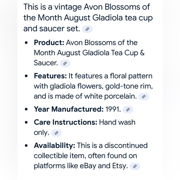 AUGUST Vintage AVON ‘Blossoms Of The Month’ August Gladiola 1991 Cup & Saucer - Picture 10 of 10